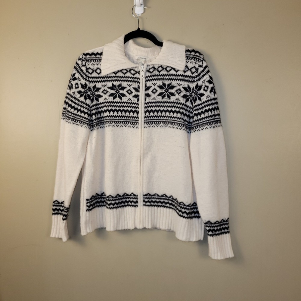 Vintage ‎ St Johns Bay Full Zip Cardigan XL Fair Isle Nordic Snowflake Christmas